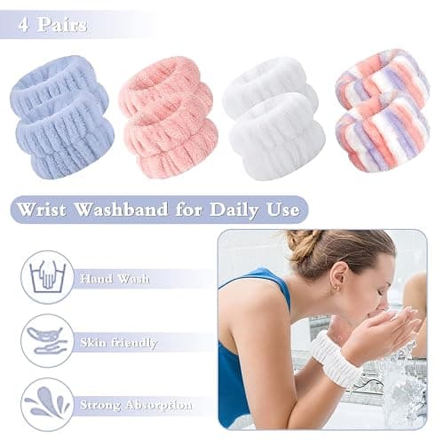 Wrist Bands to Wash Face, 8 Pcs Face Wash Wristbands, Spa Wrist Washband for Prevent Liquid from Spilling Down Your Arms thumbnail 3
