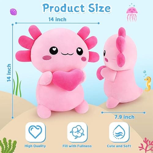 Achwishap Axolotl Plush,Axolotl Stuffed Animal Plush Toys,14” Salamander Plushies,Cute Plushies Soft Newt Plushy Kawaii Plushies Huggging Pillow,Cuddly Animal Body Pillow for Birthday(Pink) thumbnail 3