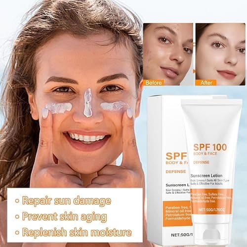 Spf 100 Face Sunscreen Moisturizer - Travel Size Sunblock - Oil Free Facial Sun Screen - Sun Screen Protector for Face & Body - Non-Greasy,No White Cast Waterproof Sunscreen Lotion -Dry Oily Skincare thumbnail 6