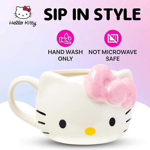 Silver Buffalo Sanrio Hello Kitty Pink Bow Ceramic 3D Sculpted Mug, 20 Ounces thumbnail 3
