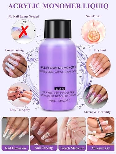 Yokilly Acrylic Nail Kit for Beginners: Acrylic Powder Set 3 Colors Pink White Clear Nail Powder - Nail Set with 100PCS Nail Tips Nail Art Brush Nails Extension Starter Kits for Home Salon thumbnail 3