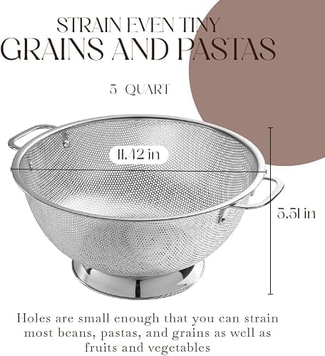 Bellemain Colander for Kitchen – 5 Qt Stainless Steel Strainer with Handle - Pasta Strainer Bowl for Pasta, Spaghetti, Vegetables, Fruit, and Pot Draining - Stainless Steel Colander thumbnail 2