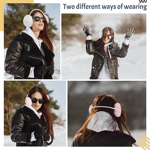 RONRONS Women Soft Plush Earmuffs Outdoor Warmers with Pearl Headband thumbnail 4