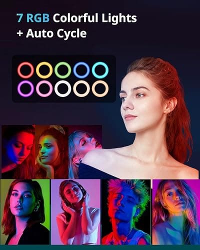 UBeesize 12” RGB Selfie Ring Light with 62” Extendable Tripod Stand & Remote, LED Light with Phone Holder for Video Recording/Makeup/Content Creator (YouTube/TikTok/Twitch), Phone, Camera & Webcam thumbnail 2