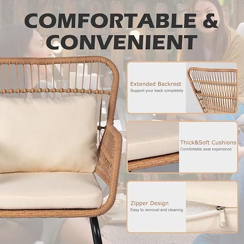 HOMEZILLIONS 3 Piece Outdoor Wicker Furniture Bistro Set, Rattan Chairs Conversation Sets Wicker Patio Furniture for Balcony Poolside Backyard, Yellow/Beige thumbnail 5