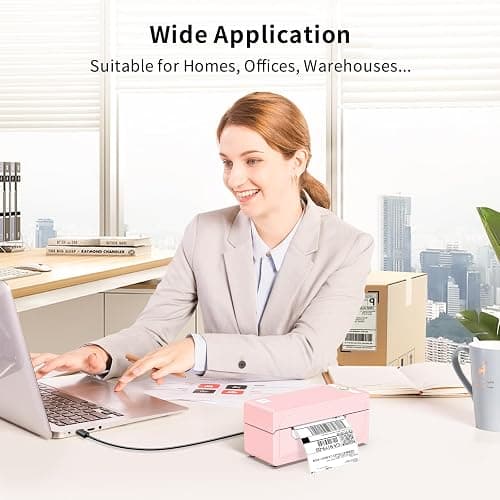 JADENS Bluetooth Thermal Label Printer 4x6, Pink Wireless Shipping Label Printer for Small Business & Packages, Compatible with iOS, Android, Mac, Windows, Amazon, Etsy, Ebay, Shopify thumbnail 2