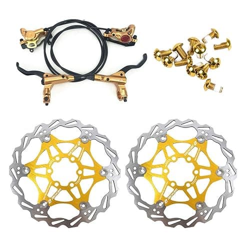 Zoom Hydraulic Disc Brakes Mountain Bike Sets MTB Front & Rear Set with Floating Disc Rotor 160mm & Color Bolts (Gold) - Gold