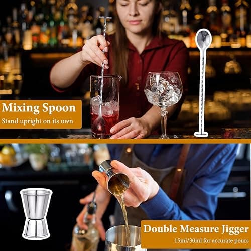 25oz Cocktail Shaker Set, Martini Shaker Set with Built in Strainer, Double Sided Jigger and Mixing Spoon Stainless Steel Mixed Drink Shaker thumbnail 5