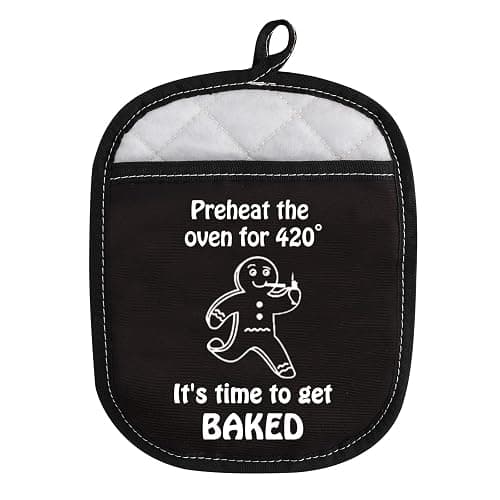 Funny Marijuana Novelty Kitchen Accessories Preheat The Oven for It’s Time to Get Baked Oven Pot Holder with Pocket (Preheat) - Image 1