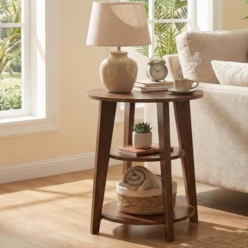 DURISEN 3-Tier Round Side Table,23.6" Tall End Table with Storage Shelves | Modern Nightstand,Wood Plant Stand for Living Room Bedroom Small Spaces Corner Display Rack Balcony Garden Patio (Black) - Image 1