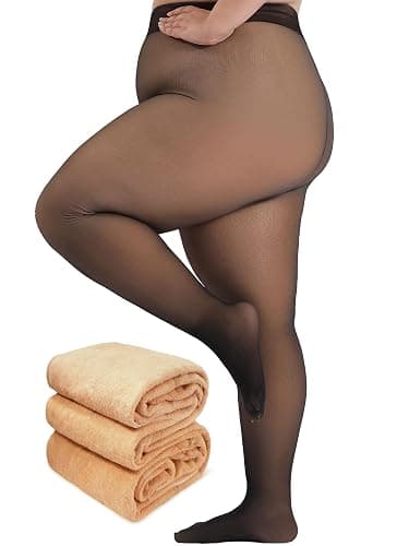 Amzshe Plus Size Fleece Lined Tights for Women, Fake Translucent Warm Winter Leggings, Control Top Thermal Tights - Image 1