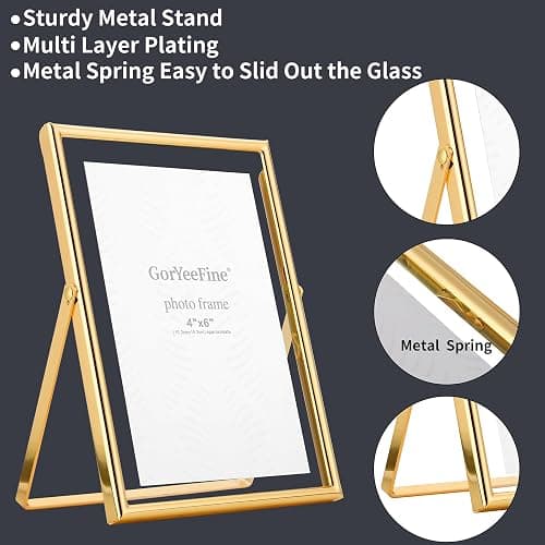 Gold Floating Picture Frames Set of 3, Metal Geometric Photo Frame with Glass Cover Includes(5x7'',4x6'', 5x5''),Tabletop Floating Picture Frames for Home Wedding Decoration,Gift for Christmas,Wedding thumbnail 6