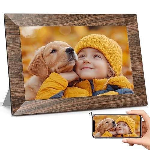 10.1 Inch Digital Picture Frame with 32GB Storage, WiFi Digital Photo Frame 1280x800 HD IPS Touchscreen, Easy Setup for Photo & Video Sharing via Free App, Brown Wood Grain - Image 1