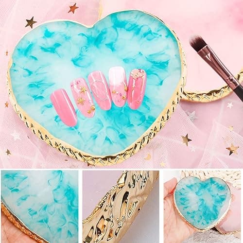 2 Pcs Resin Nail Art Palette Set, Pink, Gold Edge | Nail art painting, smooth resin surface, mixed color palettes, easy to clean, nails arts display Board thumbnail 7