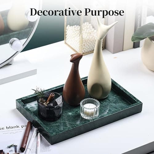 YMXYJM Real Natural Marble Tray for Bathroom, Genuine Marble Stone Vanity Tray, Luxury Storage Trays for Kitchen, Vanity, Home Decor, Dresser, Non-Resin/Non-Ceramic, 12"x 8"x 1.2", Dark Green thumbnail 5