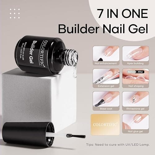 COLORTIFIC Builder Nail Gel, 2 Pcs 15ml 7 in 1 Clear Builder Gel for Nails Strengthener Apex Thickening Extension Rhinestone Glue in a Bottle thumbnail 2