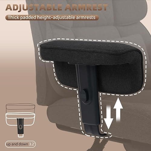 Vonesse Big and Tall Office Chair, Computer Chair with Soft Adjustable Armrests, Ergonomic Gaming Chair with Breathable Linen Design, Executive Chairs with Footrest (Linen Fabric,Black) thumbnail 6