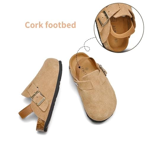 AFWIE Kids Genuine Leather Toddler Clogs，Clogs for Boys Girls Cork Footbed Arch Support Slip Resistant Mules Adjustable Buckle,Non-Slip Slippers,Sandals for Boys Girls thumbnail 7