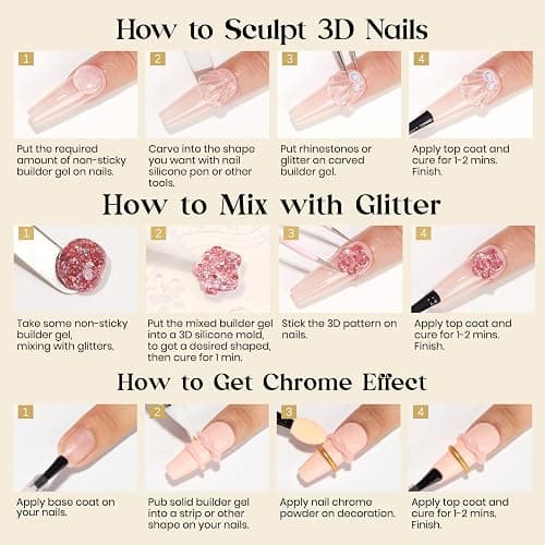 MIZHSE Solid Builder Gel Clear 3D Nail Gel, Non-Stick Sculpting Gels for 3D Nail Art Carving Building Modeling Hard Nail Extension Soak Off UV/LED Nail Art Salon Home DIY 15g thumbnail 8