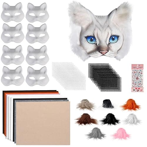 Giftota DIY Cat Masks Kit - Blank Therian Masks Set - DIY Animals Fox Mask for Christmas Halloween Masquerade Cosplay Party - Image 1