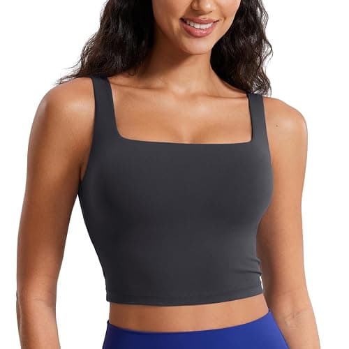 CRZ YOGA Womens Butterluxe Square Neck Longline Sports Bra - Workout Crop Tank Tops Padded Yoga Camisole with Built in Pads - Image 1