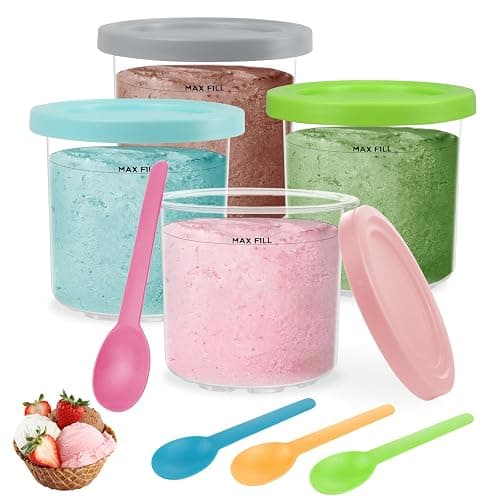 Nepfaivy Containers Replacement for Ninja Creami - 4 Pack Ice Cream Pints and Lids Compatible with Ninja NC300 NC301 Creamy Ice Cream Makers, BPA-Free & Dishwasher Safe, Color Lids - Image 1