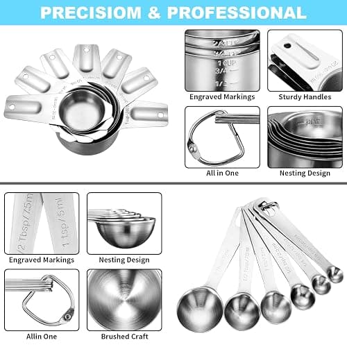 AIKEXIN 20-Piece Measuring Cups and Spoons Set, Nesting Stainless Steel Measuring Cups Spoons with Plastic Measuring Cup for Dry and Liquid Ingredients, Kitchen Cooking & Baking Gadgets thumbnail 8