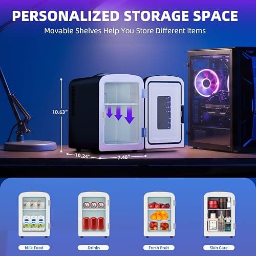 Antarctic Star Mini Compact Refrigerator with Gaming Light, 4L Capacity/6 Cans Portable Mini Fridge, for Bedroom,Car,Office and Dorm, Small Cooler for Cosmetics, Beverage and Food, Black thumbnail 2