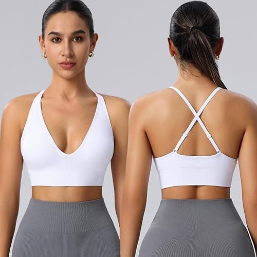Evercute Women's Sports Bras Adjustable Deep V Neck Bras Wireless Spaghetti Strap Criss Cross Padded Low Support Sexy Bras thumbnail 2