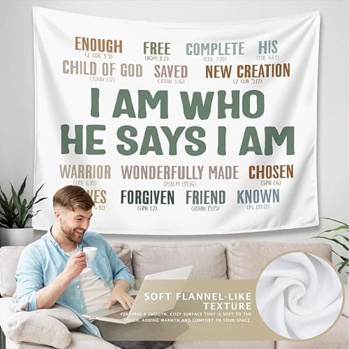 LIANGW Bible Verses Christian Tapestry, I Am Who He Says I am, Indoor Outdoor Wall Art Tapestry for Bedroom, Teens Room Decoration Living Room Bedroom 50x60 inches - 02-I Am Who He Says I am thumbnail 4