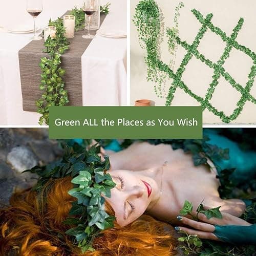 Comtelek 168 FT Artificial Ivy 24 Pack Ivy Vine Garland Ivy Leaves Greenery Garlands Clip Hanging Fake Leaf Plants Faux Green Flowers Decor Home Kitchen Garden Office Wedding Wall - 168 ft - 12 thumbnail 4
