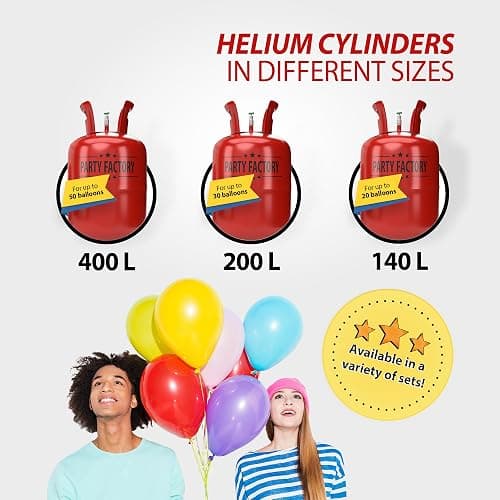 Party Factory – Helium Tank - 1x 140 liters for up to 20 assorted balloons (latex, LED & foil) – Party birthday decoration disposable gas cylinder – bendable filling valve – For decorative occasions thumbnail 5