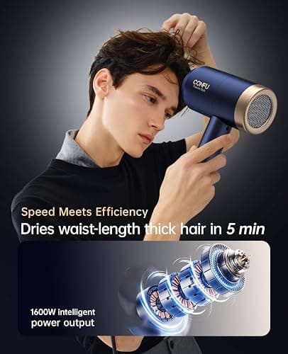 Hair Dryer, CONFU Hair Dryer with Diffuser, Hairdryer with Diffuser, Lightweight Quiet Blow Dryer, Portable Lightweight Fast Drying Negative Ion Hairdryer for Home thumbnail 2