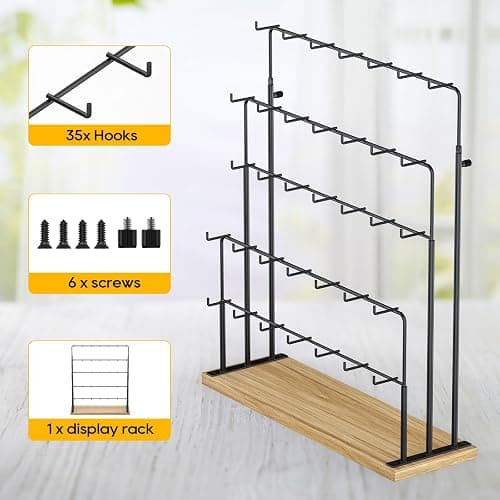 ORLESS Jewelry Display for Vendors, Earring Display Stand for Selling, Necklace Display Holder for Selling, Earring Cards Organizer for Bracelets, Rings, Jewelry Towers, Original Wood (35 Hooks) thumbnail 7