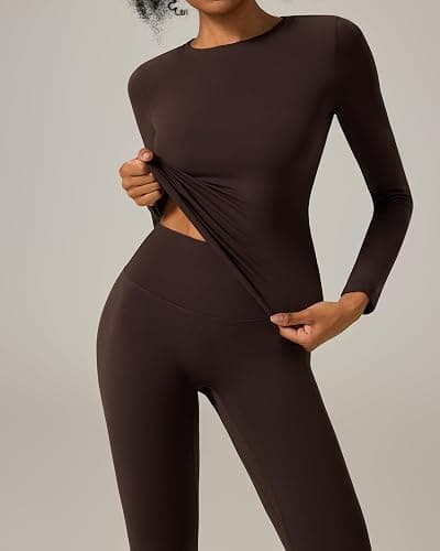RXRXCOCO Slim Fit Workout Sets for Women 2 Piece Hidden Scrunch Leggings Long Sleeve Yoga Tops Matching Set Gym Outfits thumbnail 5
