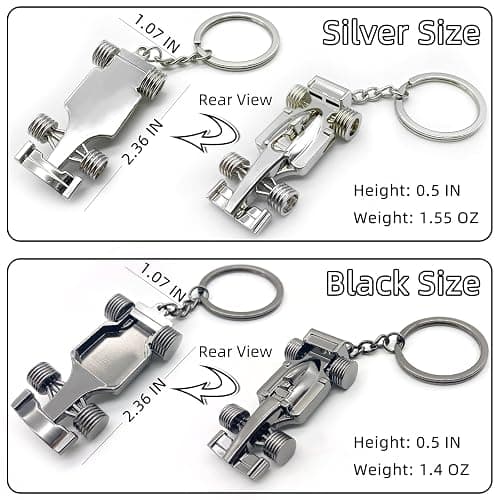 cuttnell F1 Keychain (2-Pack Silver & Black), Cool 3D Metal Racing Model Keychain for Gifts for Yourself or Your Boyfriend, Husband, Father, Driver and All Fans Who Love F1 & Formula One thumbnail 3
