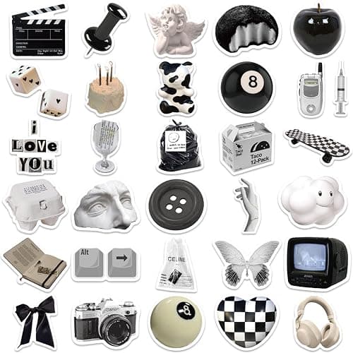 Vintage Sticker Aesthetic Stickers for Laptop Scrapbook Water Bottles, Icicrim Black and White Sticker 61PCS Y2K Retro Stickers for Teens Adults Vinyl Waterproof Decals thumbnail 5