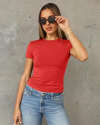 Abardsion Women's Casual Basic Slim Fit T Shirts | Summer Clothes 2026 Going Out Crop Tops Short Sleeve Crew Neck Ladies Tees thumbnail 2