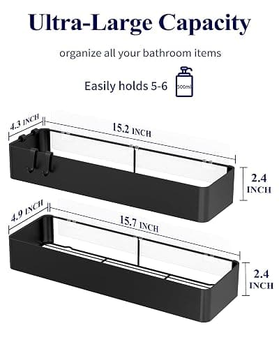 Kitsure Shower Caddy - 2 Pack Adhesive Shower Organizer, Rustproof Metal Shelves, No-Drill Bathroom Organizers and Storage, Black, XX-Large thumbnail 2