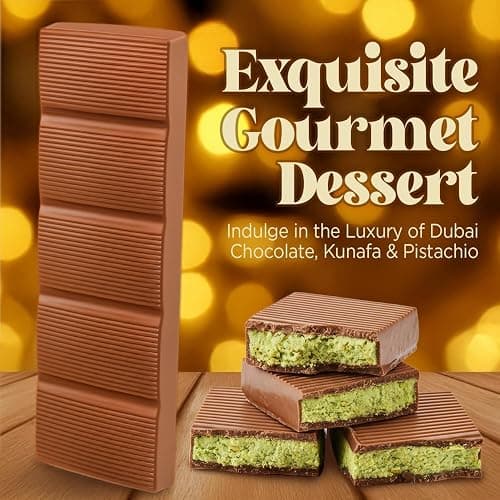 Dubai Chocolate Bar ‒ 2.3 oz | Milky Crispy Chocolate with Crunchy Kunafa & Rich Pistachio Paste ‒ Gourmet Dessert Bar thumbnail 7