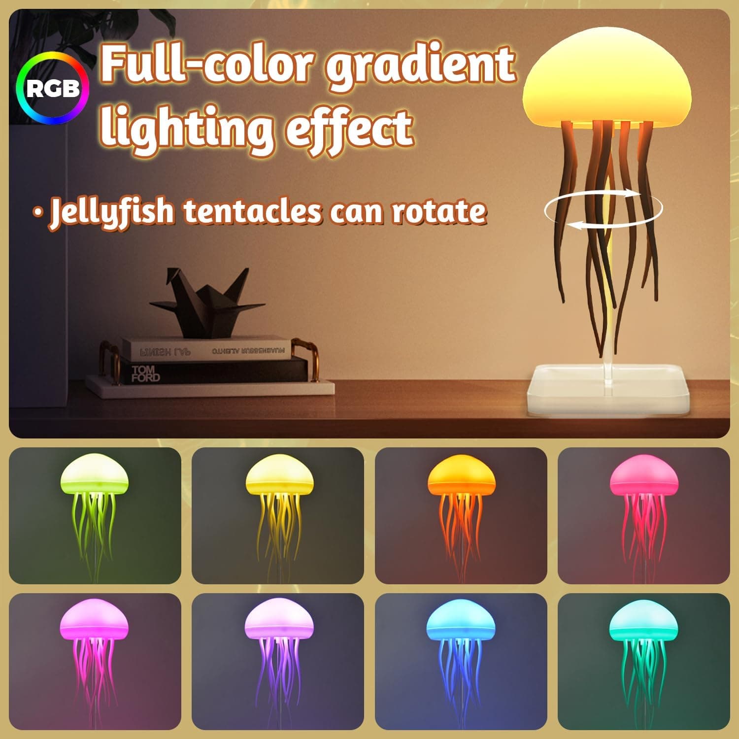 Vibbang Intelligent LED Jellyfish Night Light, Voice Control, Rechargeable, Mood Light for Decoration (A) thumbnail 2