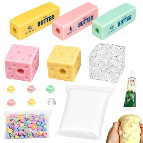 DIY Make Your Own Crunchy Squishy Kit,Butter Cheese Squishy Skin with Plugs | Asmr Crunchy Squishy Kit Includes 5 Cheese & Butter TPR Skins and 7.05 oz Filler Bead Filled Stress Ball Party Favor Gifts - Image 1