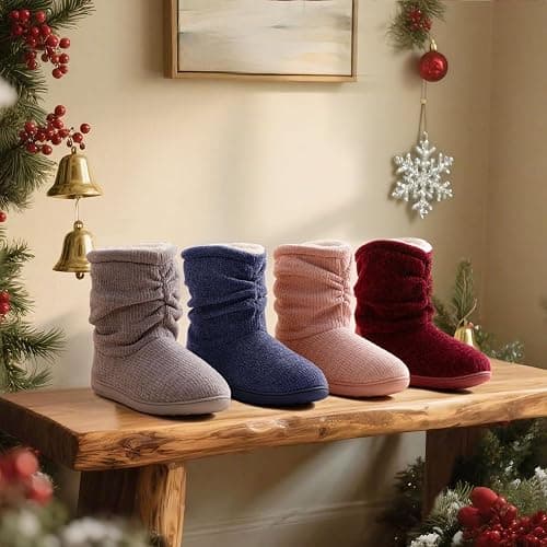 LongBay Women's Cozy Winter Slipper Boots Warm Chenille Knit Bootie Memory Foam Non-Slip Indoor Outdoor House Shoes thumbnail 3