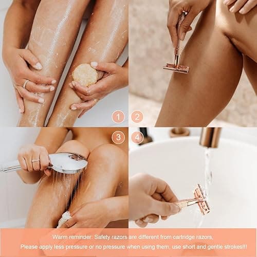 Matte Rose Gold Safety Razor, Single Blade Razors for Women, Reusable Metal Razor, with 10 Stainless Steel Double Edge Blades, Eco-friendly, Smooth & Close Shave, Plastic Free thumbnail 8
