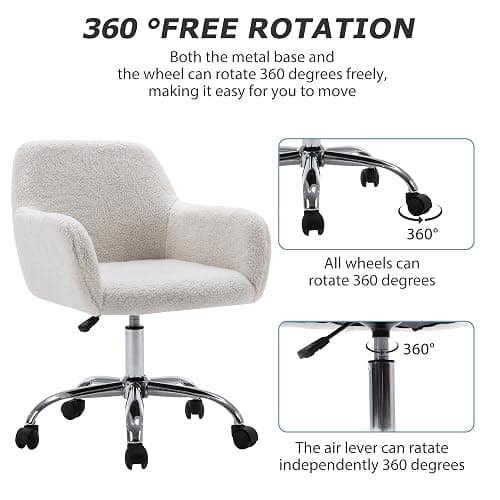 KCC Faux Fur Vanity Makeup Desk Chair, Comfy Fluffy Swivel Modern Leisure Armchair with Wheels, Upholstered Fuzzy Height Adjustable for Teens Women Girls Elegant Home Office thumbnail 5