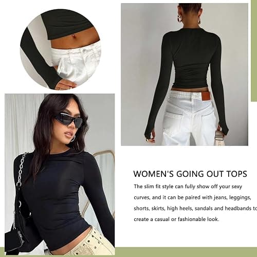 Skims Dupe Langarmshirt Basic T-Shirts Langarm Crop Tops Longsleeve Slim Casual Rundhals Oberteil thumbnail 4