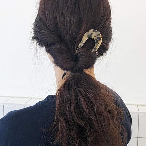 2 Pack Benefree French Style Cellulose Acetate Tortoise Shell U Shaped Hair Pins Fork 2 Prong Updo Chignon Pin for Women Girls Hairstyle Accessories（Tortoiseshell and White Tortoiseshell) thumbnail 6