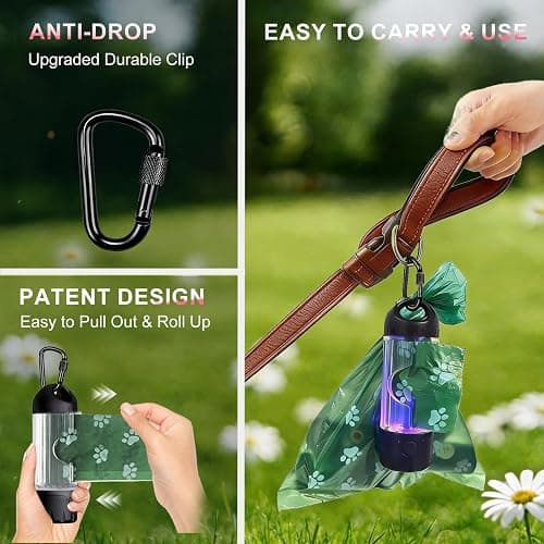 Yesbular Dog Poop Bag Holder with Flashlight 7-Color, USB-C Rechargeable Poop Bag Displenser for Leashes, IPX6 Waterproof Anti-Slip Clip Pet Waste Bag Holder for Walking (1 Dispenser, 30 Bags) thumbnail 3