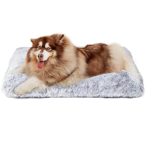 EHEYCIGA Fluffy Dog Crate Bed, Plush Extra Large Plus Dog Pillow, Grey | Xlarge Calming Anti Anxiety Plush Faux Fur Mat for Large size dogs, Washable Soft Warm Plus Dog Pad with Non-Slip Bottom - Image 1