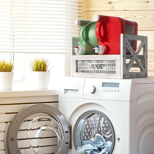 GIRVEM Laundry Detergent Holder with Drip Tray Catcher - Wooden Farmhouse Laundry Room Decor - Rustic Detergent Holder Accessories for New Home Storage, Space-Saving Organizers Decor Must Haves thumbnail 2